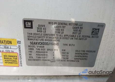 2013 Buick Enclave Leather z USA, uszkodzony, nr VIN 5GAKVCKD0DJ164846